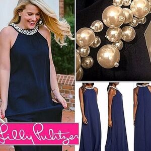 Lilly Pulitzer Navy and Shawn Pearl Neckline Maxi Dress